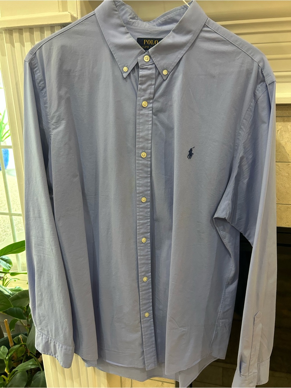Ralph Lauren Light Blue Button-Down Shirt with Navy Logo